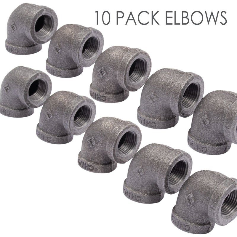 PIPE DECOR Authentic Malleable Iron 90 Degree Black 1/2" Elbow Ten Pack by Pipe Decor, Industrial Steel Gray Standard Half Inch Threaded Pipes Fittings Nipples, Great For Rustic DIY Furniture Fixtures, 10 Elbows - Image 3